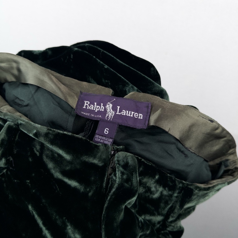 Vintage Ralph Lauren Purple Label Womens 6 Green Velvet Wide Leg Pants USA Talon - Picture 10 of 10
